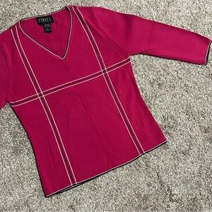 Finity Fuchsia V-Neck Blouse with White Accents